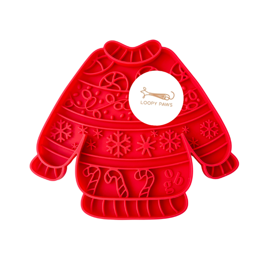 PREORDER ugly holiday sweater lick mat & loopy paws bundle | cranberry bark