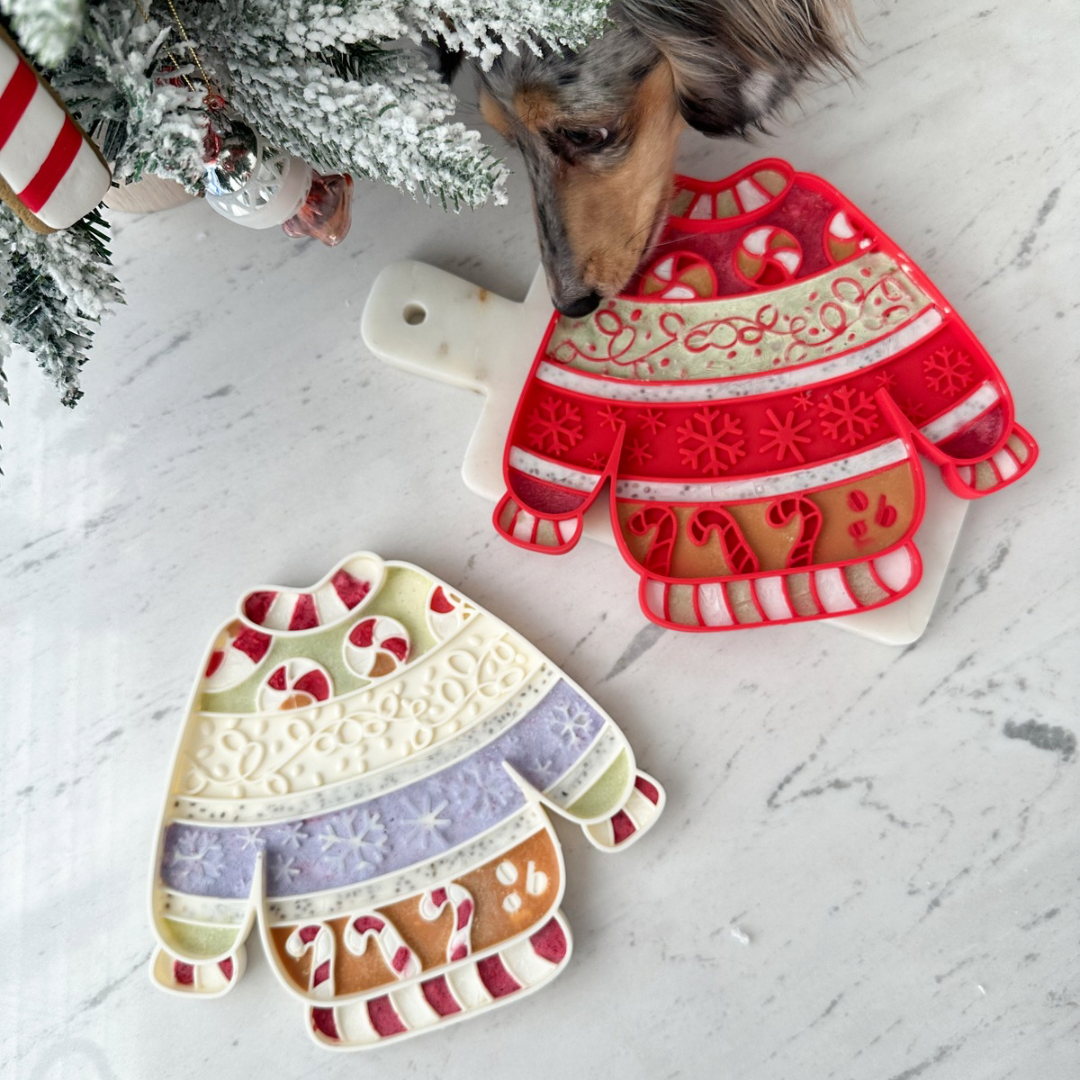 ugly holiday sweater lick mat | cranberry bark